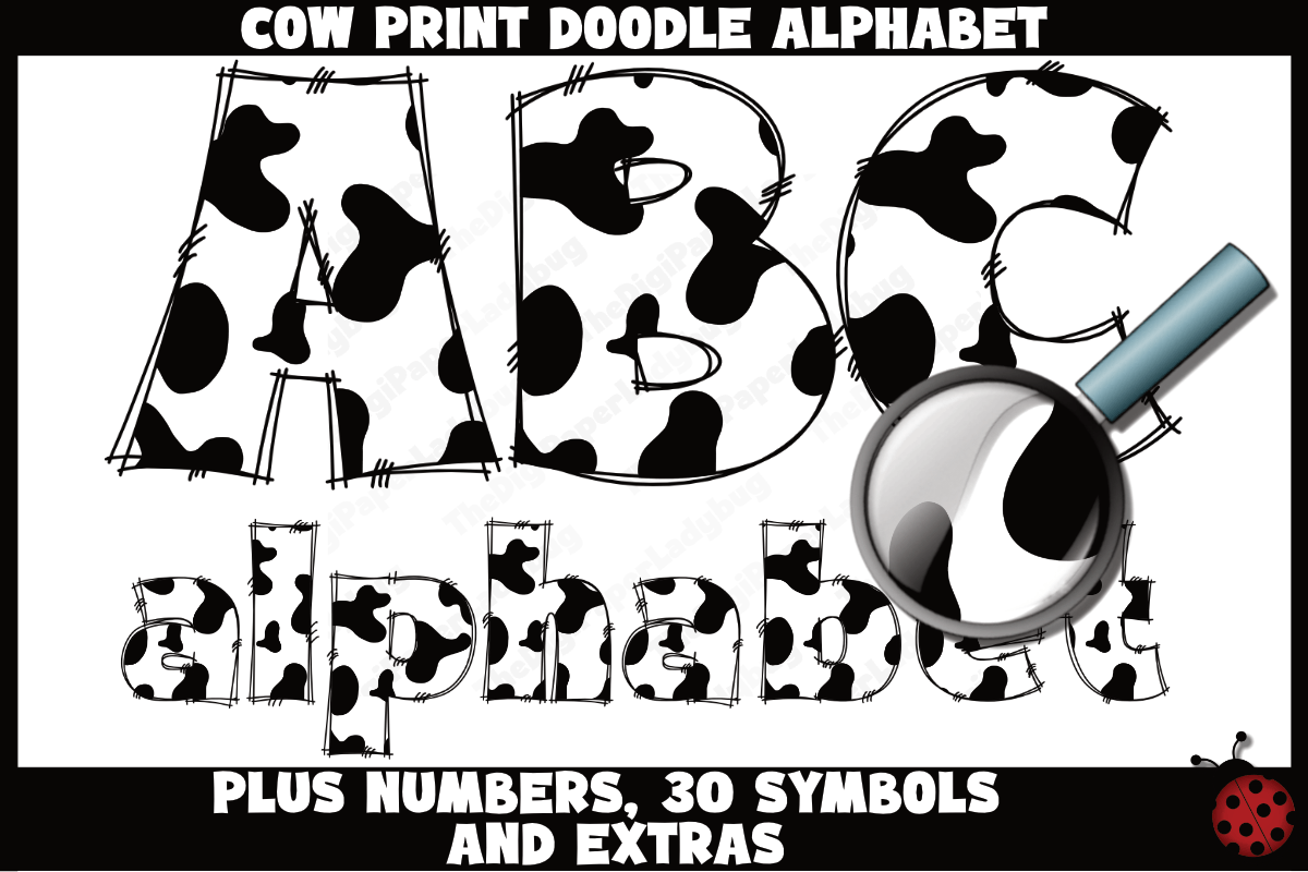 Cow Print Doodle Alphabet Download Free - Elements Fonts