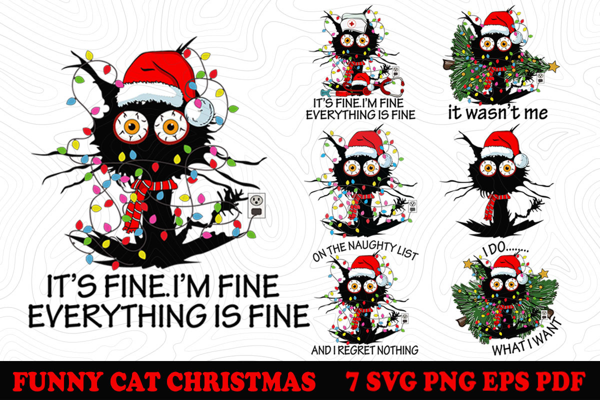 Funny Cat Christmas SVG PNG Bundle Download Free - Retro Fonts